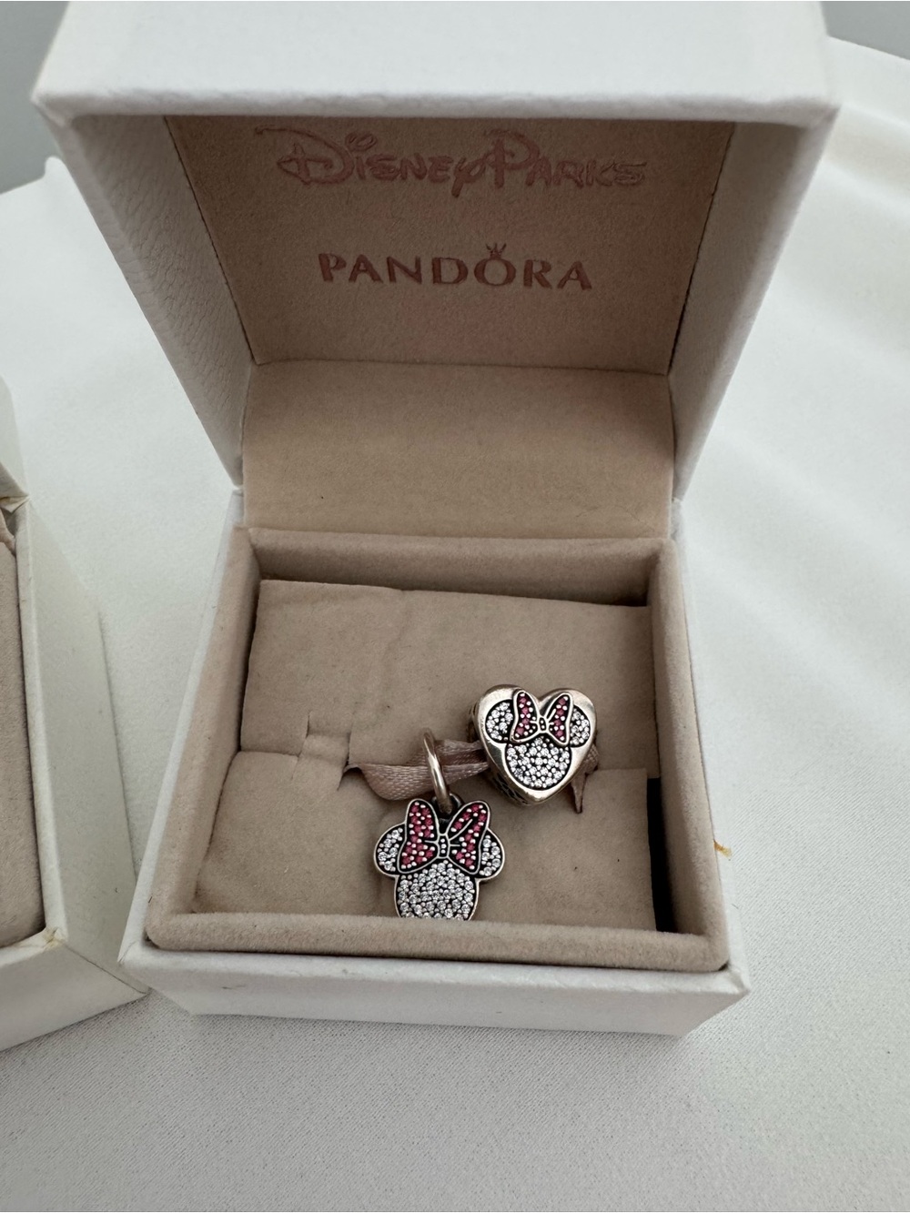 Pandora Disney Minnie Mouse Red & Silver Charm Set of 2!